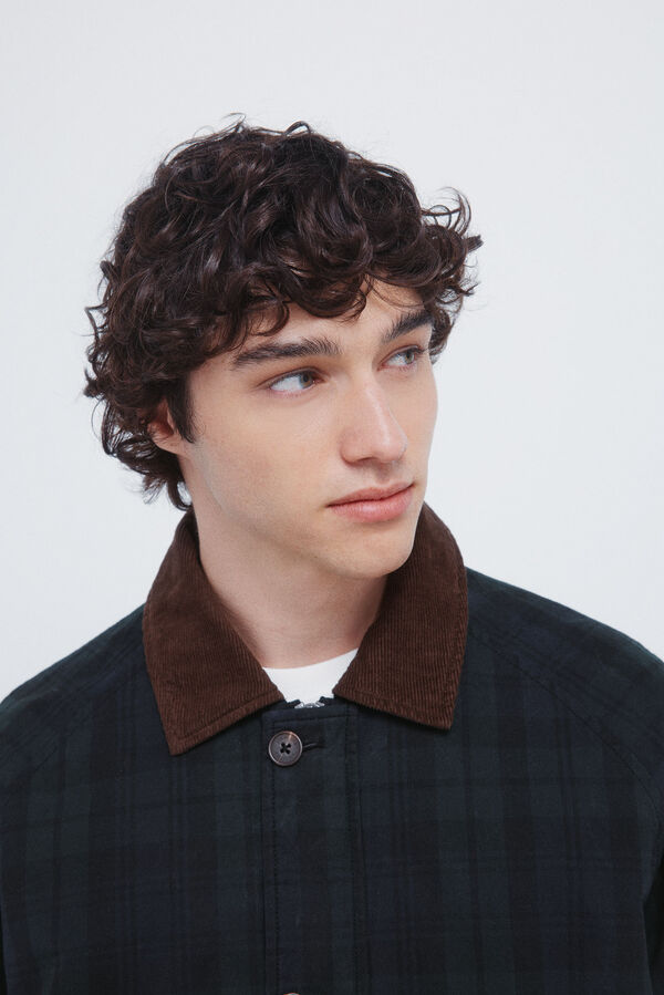 Springfield Parka xadrez com gola de veludo cotelê verde