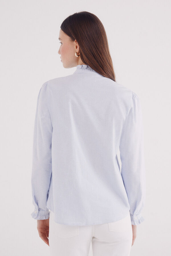 Springfield Blusa Oxford com gola franzida azul