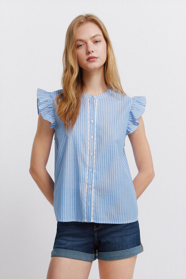 Springfield Blusa com folho de renda azul