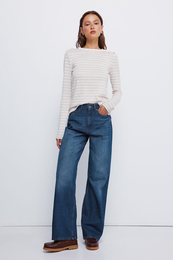 Springfield T-shirt com botões e gola alta  cru