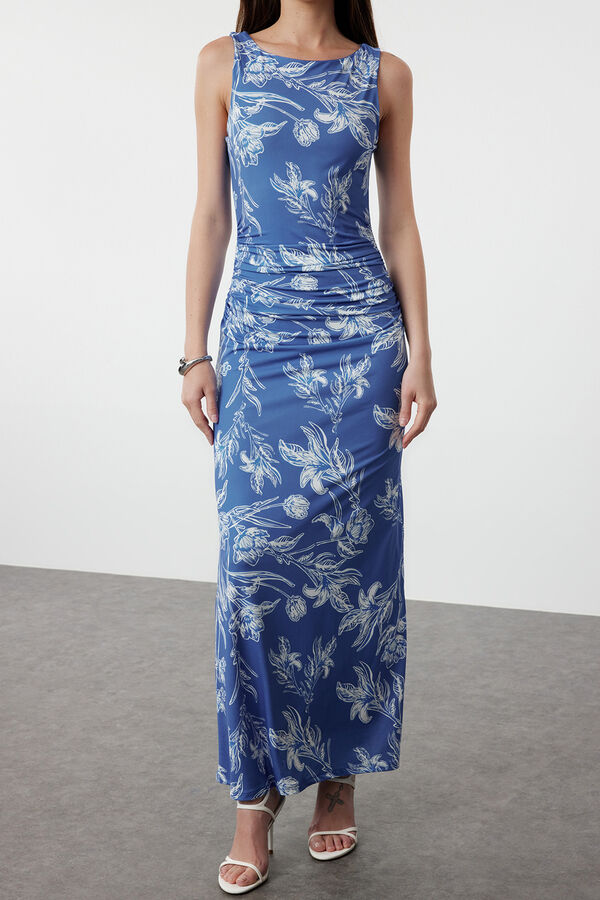 Trendyol Vestido maxi com franzido azul