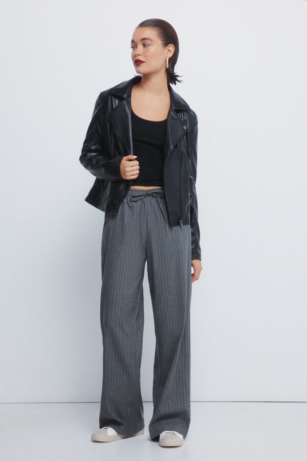 Springfield Calças jogger riscas de lurex cinzento