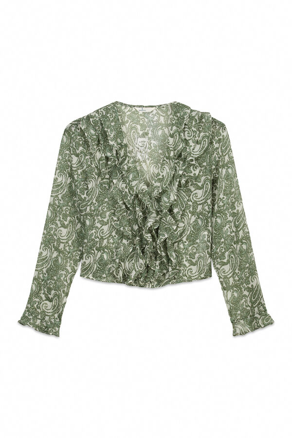 Springfield Blusa estampada com folhos em gaze Caqui escuro