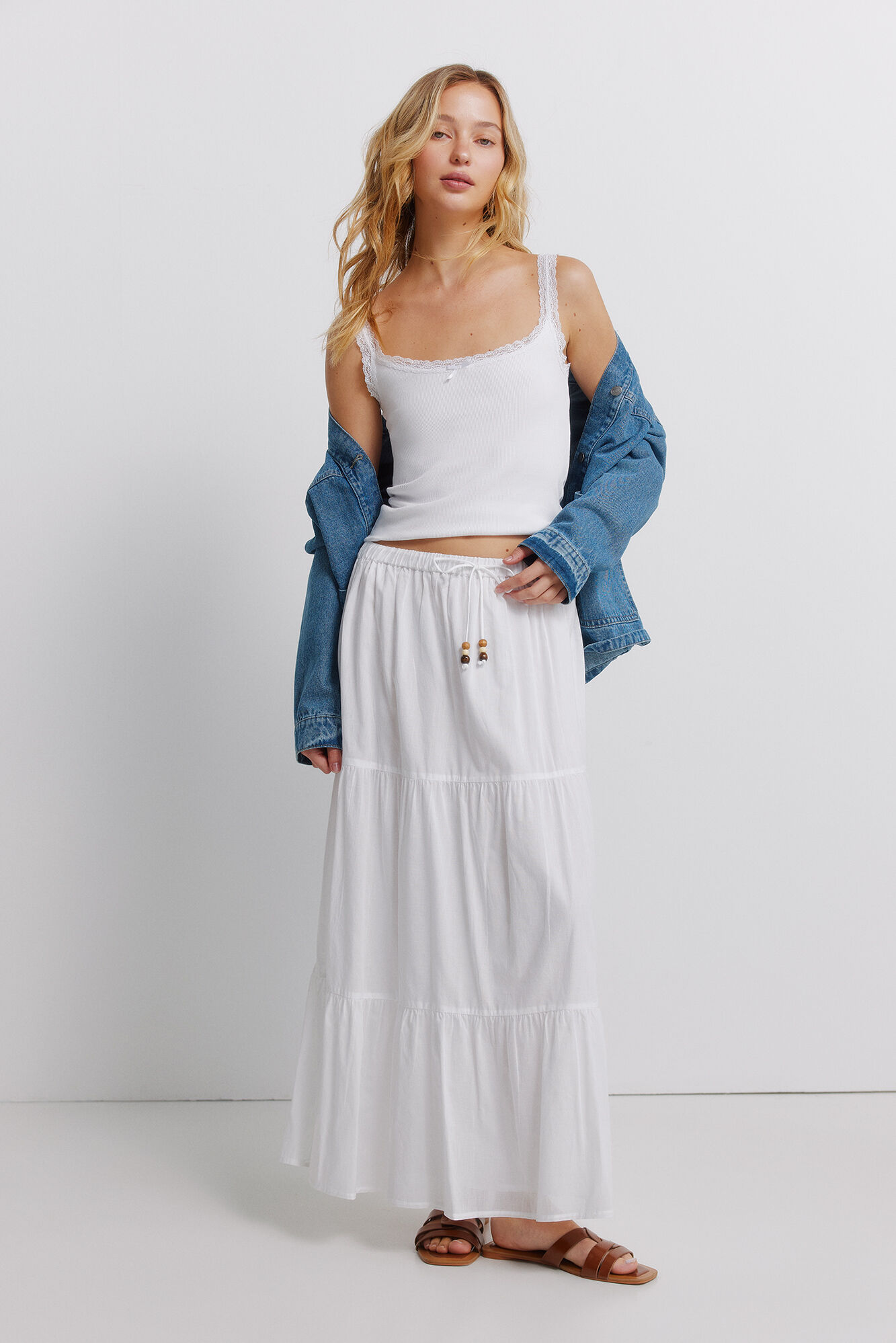 Springfield Saia midi com folhos