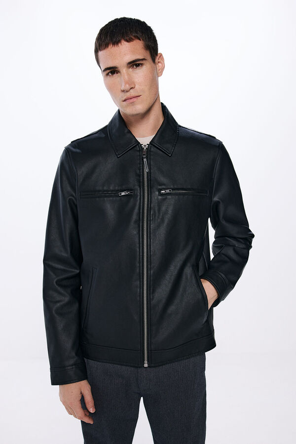 Springfield Faux leather biker jacket black