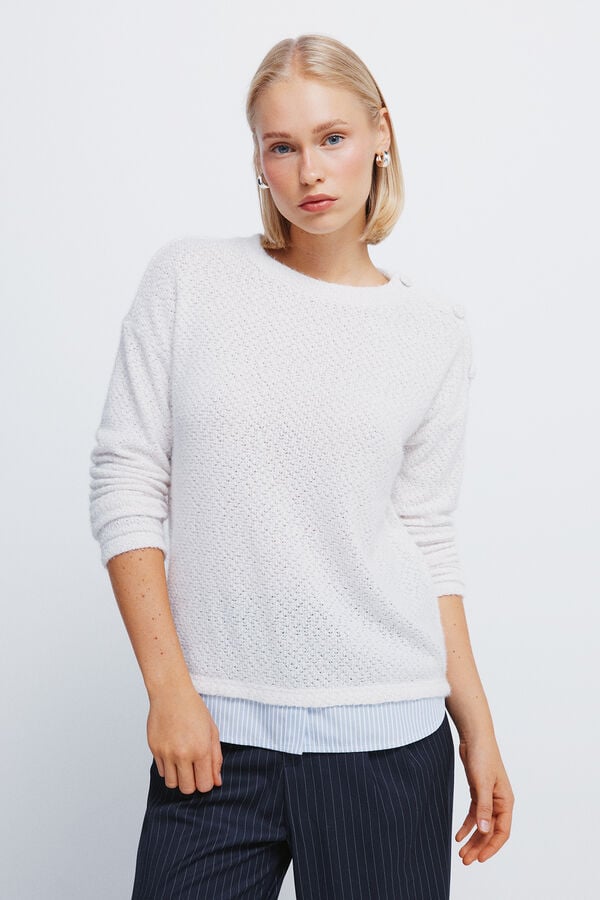 Springfield T-shirt combinada chenille bege