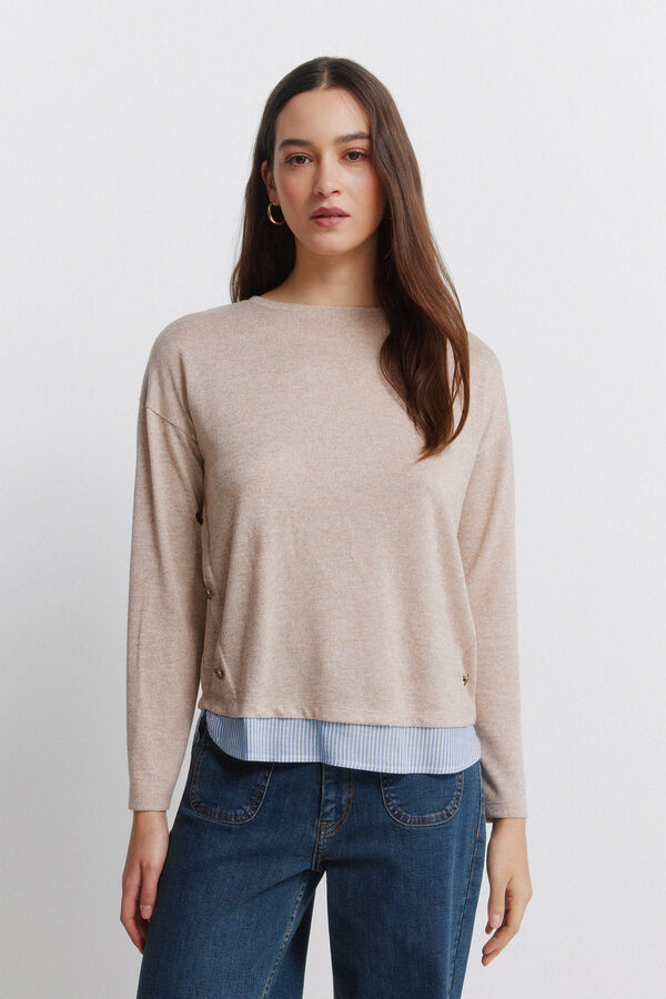 Springfield T-shirt combinada com bot&otilde;es laterais castanho