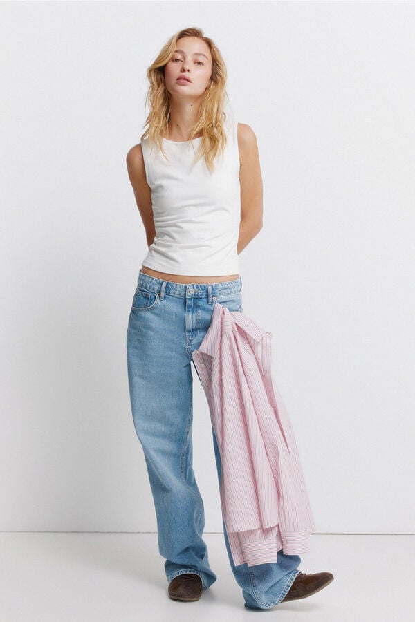Springfield Top sem mangas gola redonda em algod&atilde;o branco