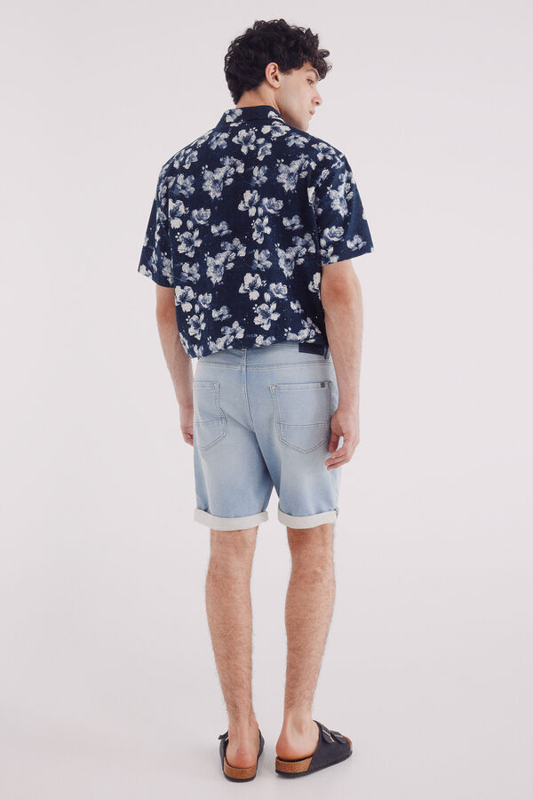 Springfield Bermuda denim slim fit de malha leve azul