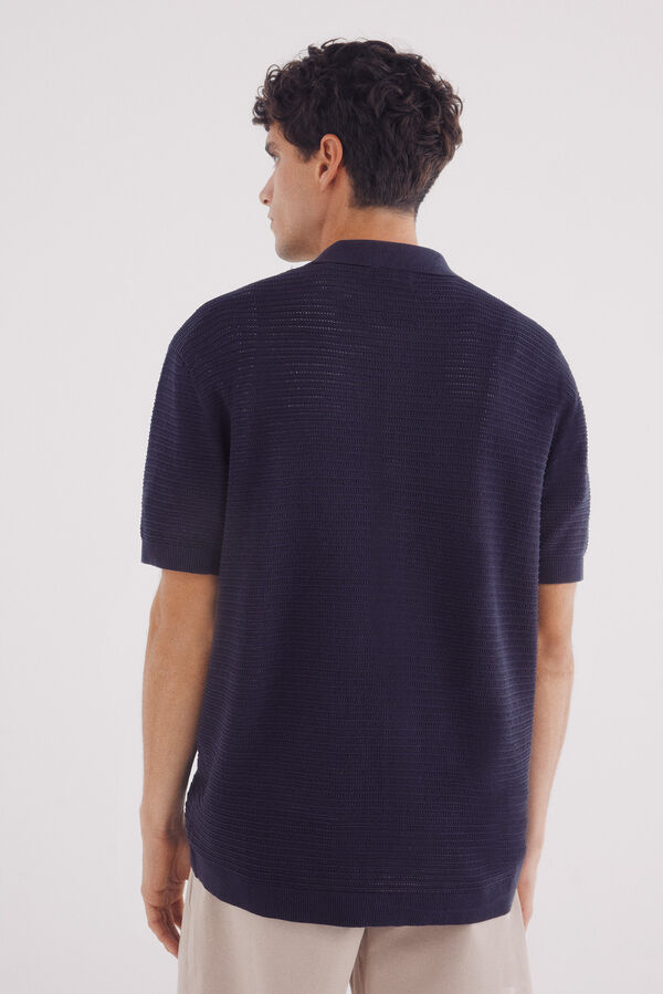 Springfield short sleeve neck polo shirt neck cardigan blue