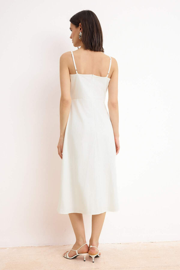 Trendyol Vestido midi de al&ccedil;as bordado bege