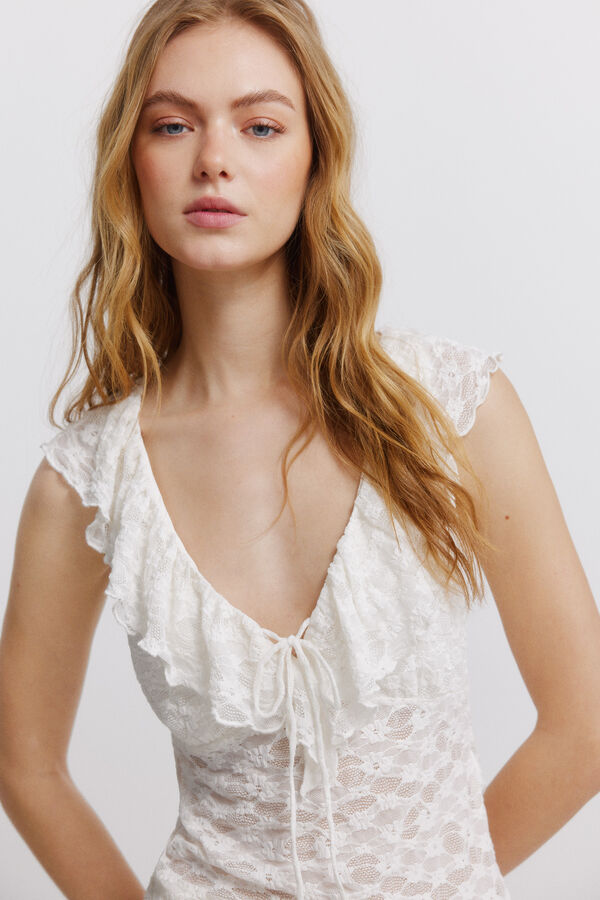 Springfield Top com folhos de renda branco