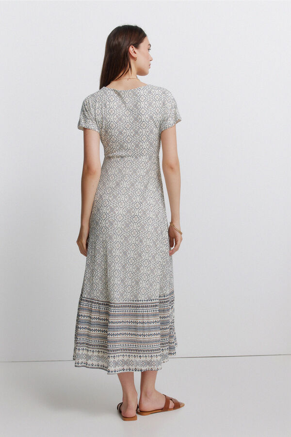 Springfield Vestido estampado sanefa decote bege