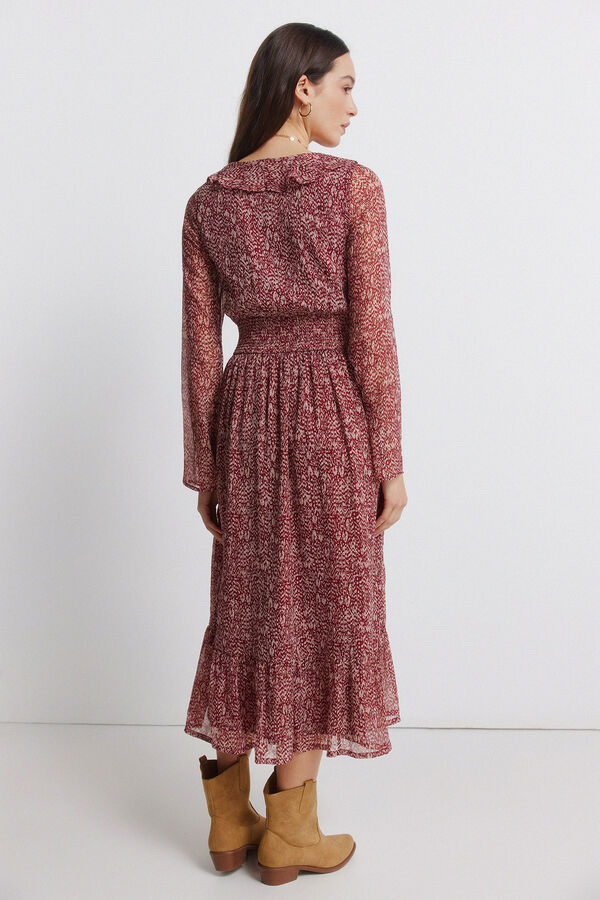 Springfield Vestido midi estampado com decote folho vermelho