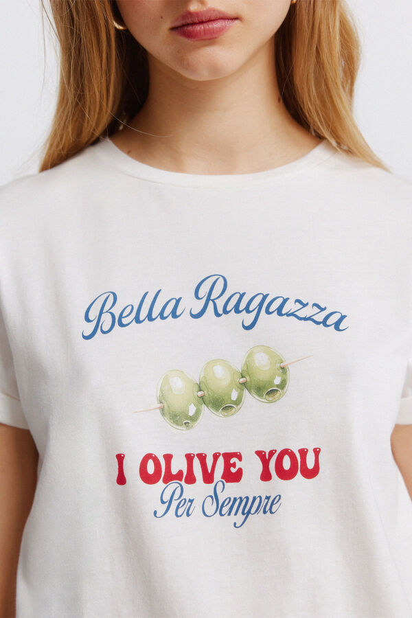 Springfield T-shirt de manga curta com desenho bege