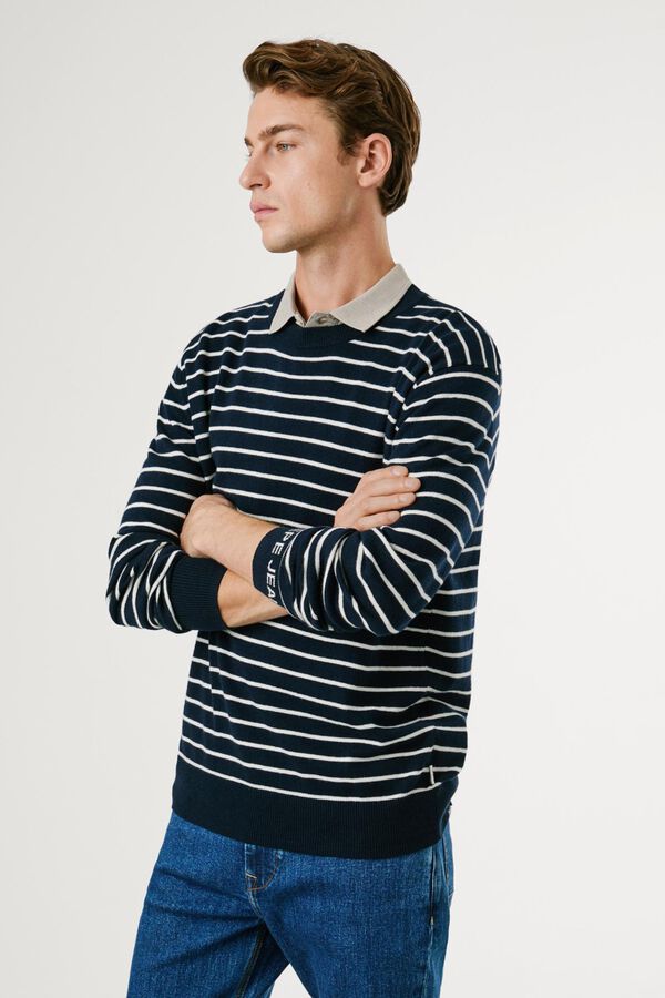 Pepe Jeans Su&eacute;ter de malha listrado de corte regular azul