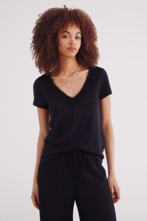 Springfield Crochet neckline T-shirt black