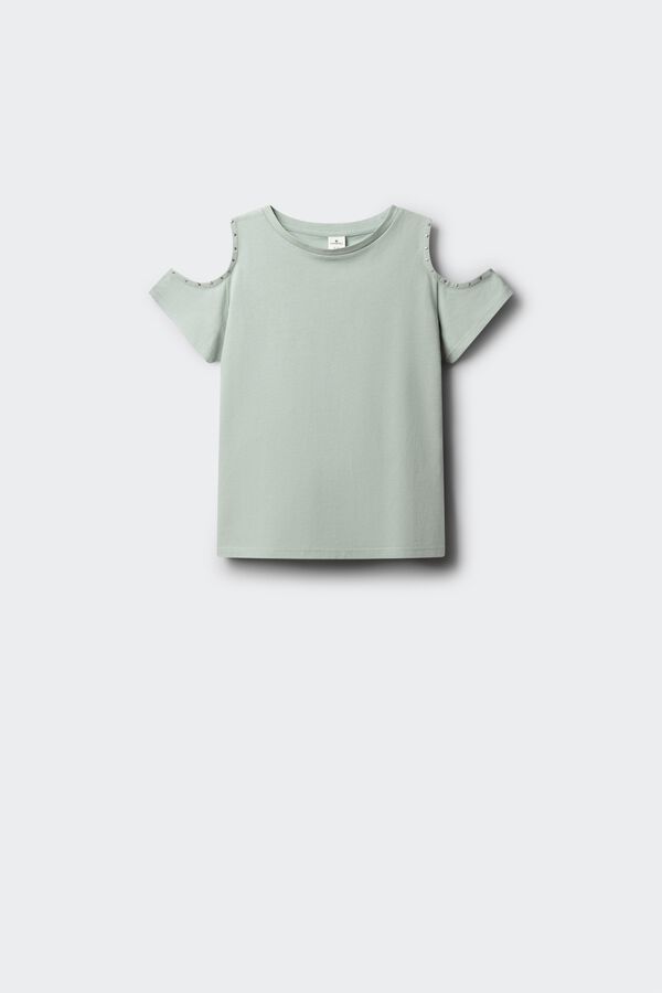 Springfield Kids T-shirt de manga curta ombros descobertos com tachas menina verde