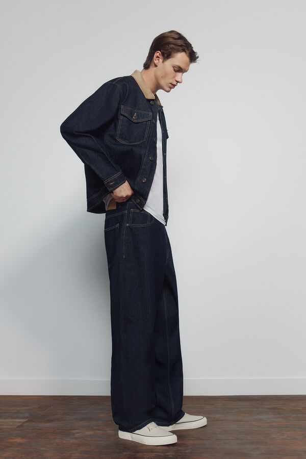 Springfield cal&ccedil;a jeans de perna larga, lavagem desbotada azul