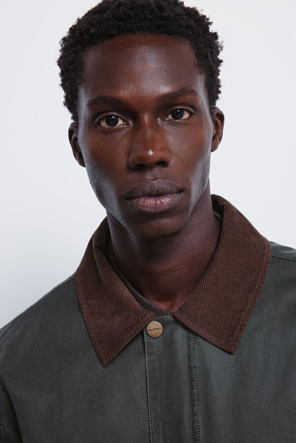 Springfield Parka curta com gola de veludo cotelê estampado