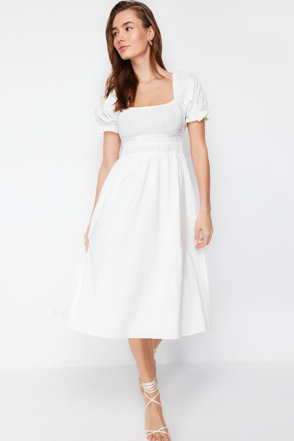 Trendyol Vestido midi com mangas bufantes bege