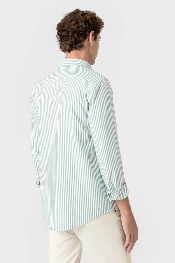 Celopman Camisa Oxford de riscas verde