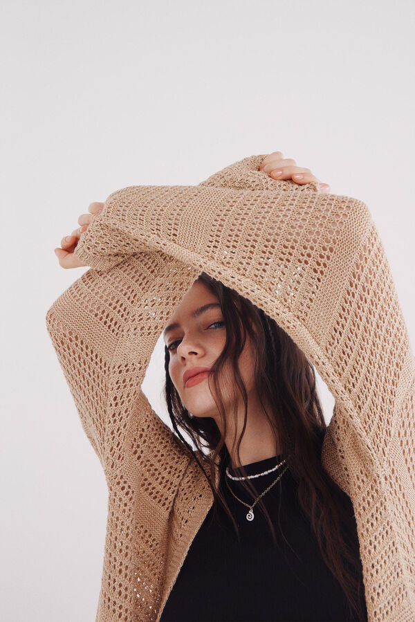 Springfield Cardig&atilde; longo em malha lurex cru