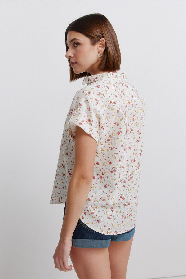 Springfield Camisa de manga curta em linho bege