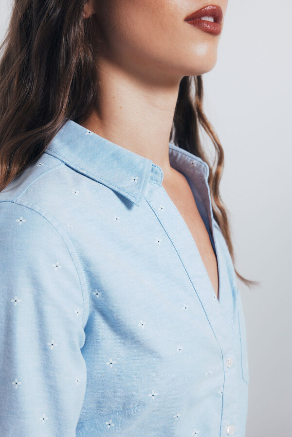 Springfield Camisa Oxford com gola aberta azul