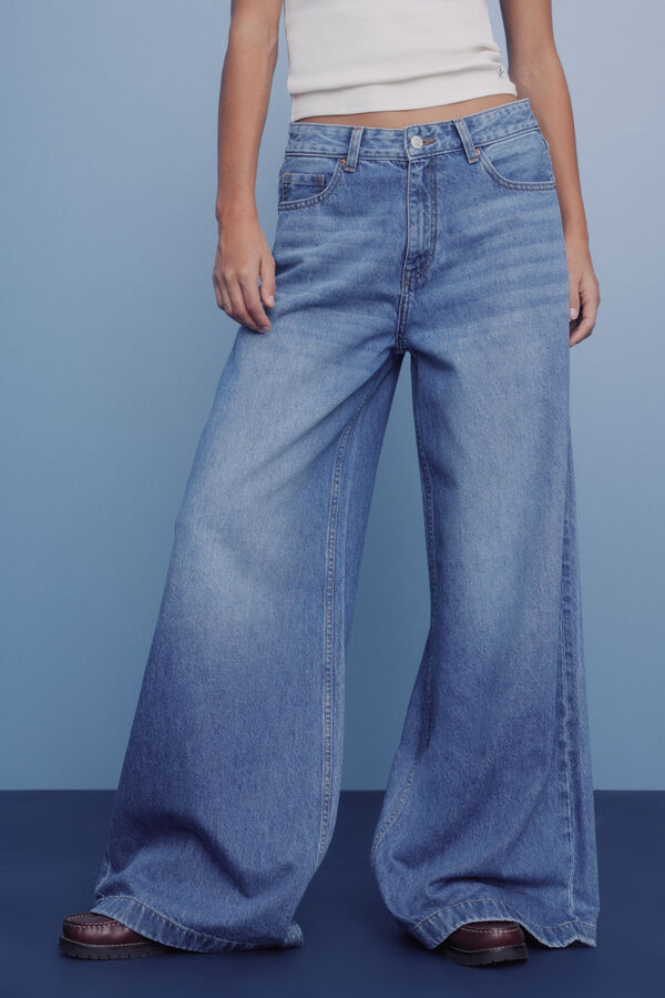 Springfield Calça jeans super larga azul