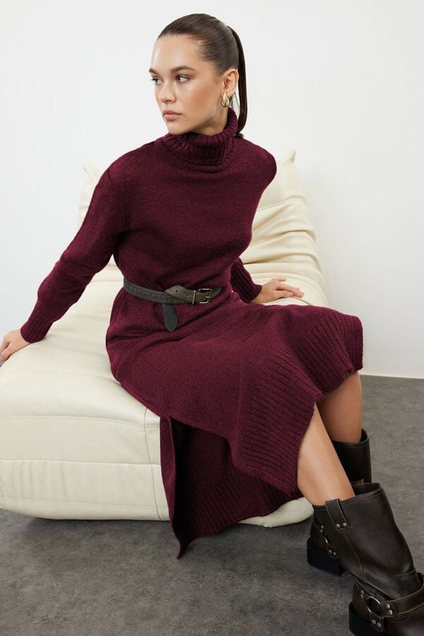 Trendyol Vestido midi de malha gola alta estampado
