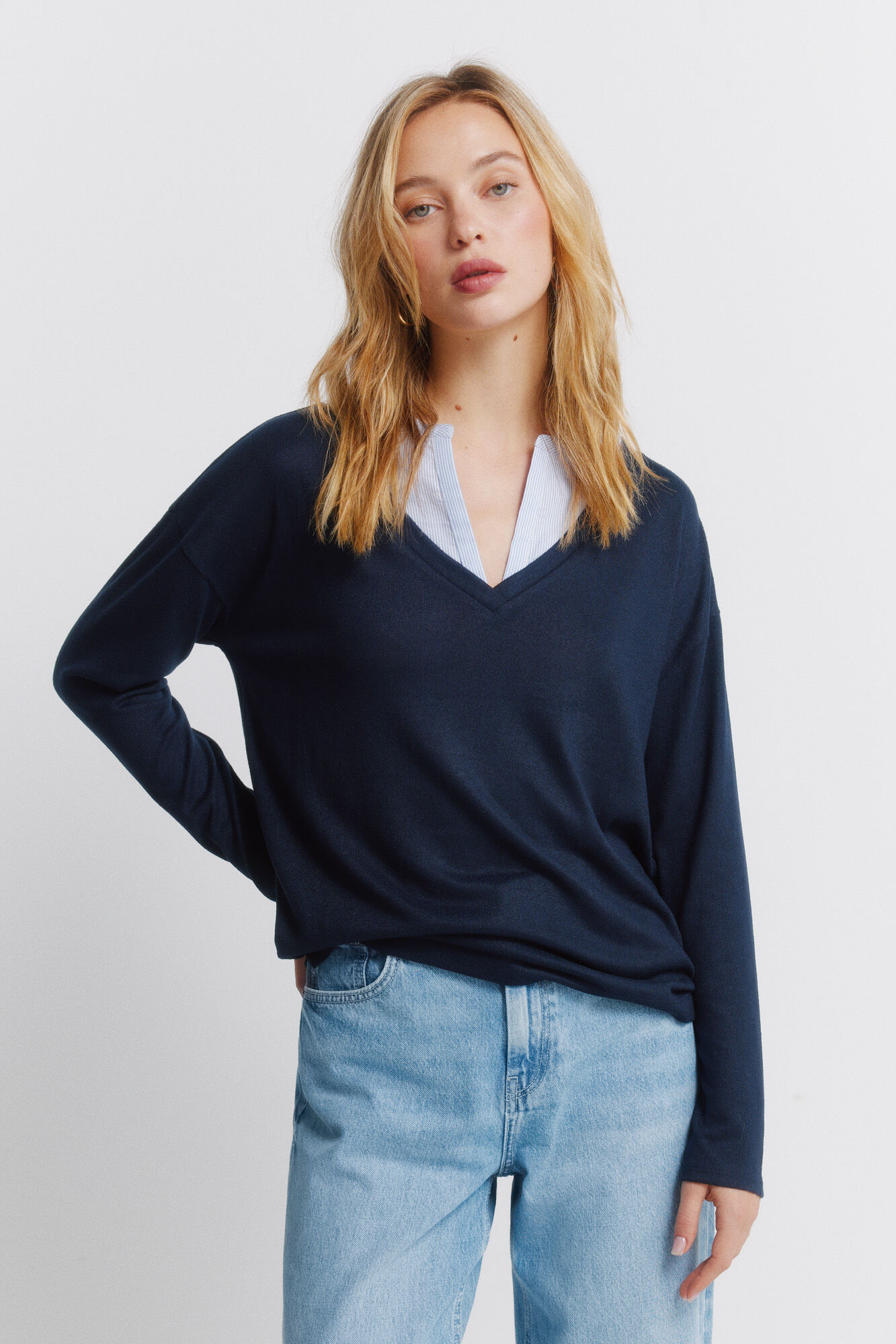 Springfield T-shirt de manga comprida com decote em V