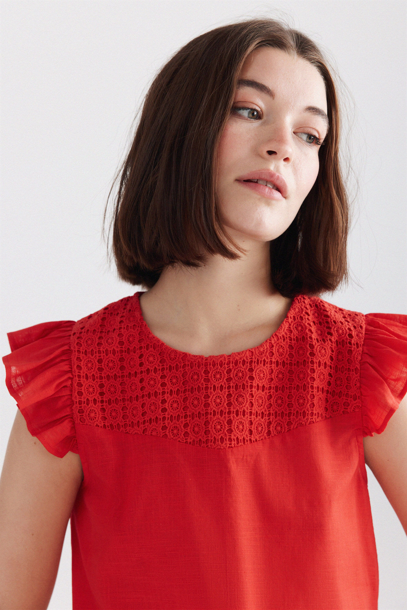 Springfield Blusa com folhos em crochet