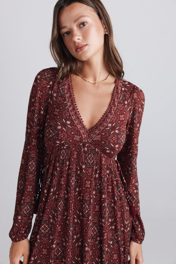 Springfield Vestido midi estampado boho vermelho