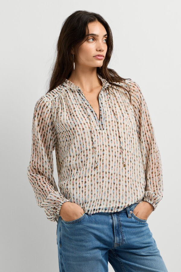 Pepe Jeans Blusa fluida com fitas e borlas estampado