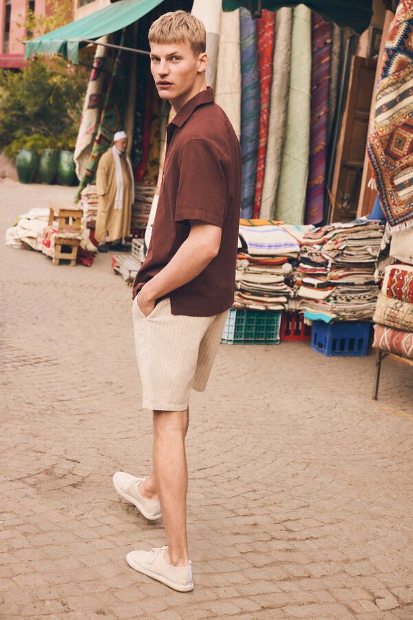 Springfield Linen bowling short sleeve shirt nude