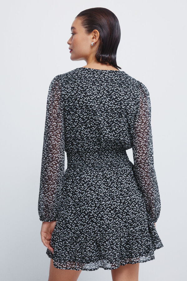 Springfield Vestido curto de chiffon estampado preto