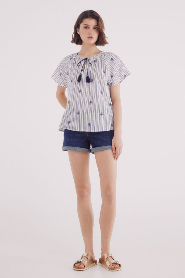 Springfield Blusa rayas bordados azul