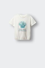 Springfield Kids T-shirt de manga curta com lantejoulas concha menina bege