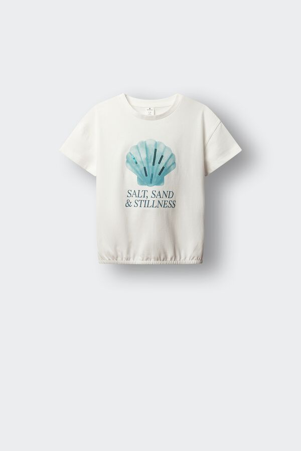Springfield Kids T-shirt de manga curta com lantejoulas concha menina bege