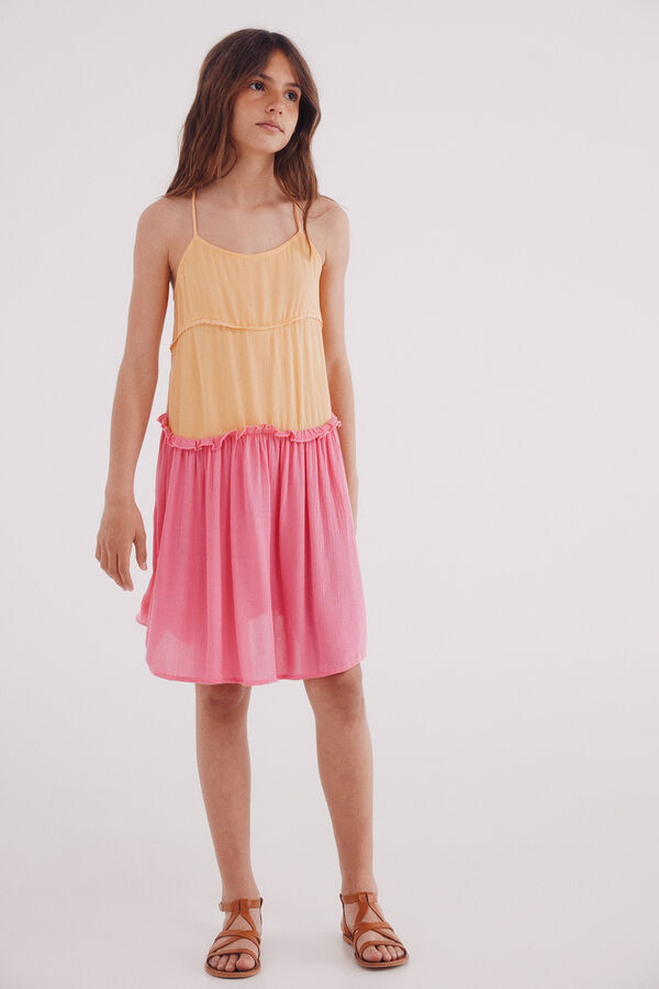Springfield Kids Vestido de alças bicolor para meninas vermelho