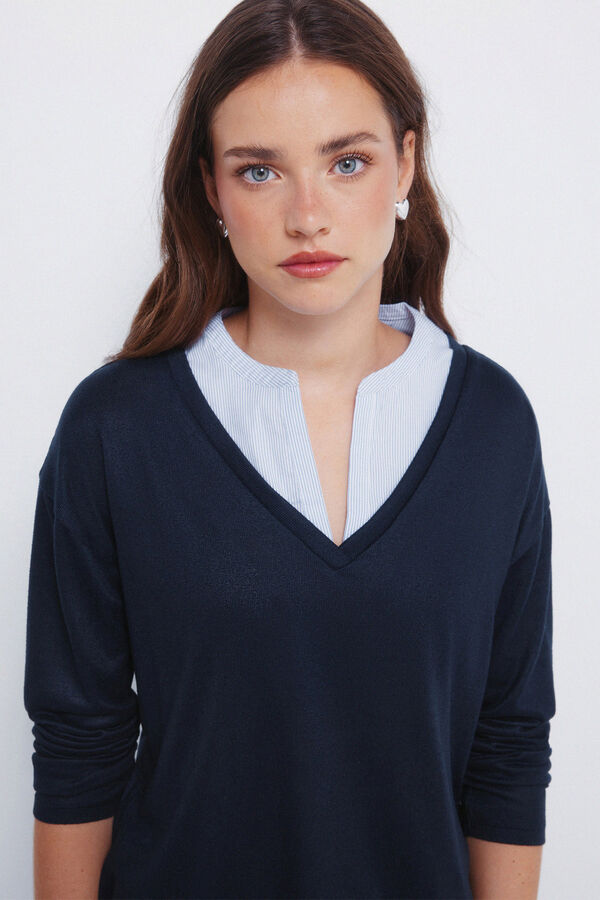 Springfield Combined neck T-shirt blue