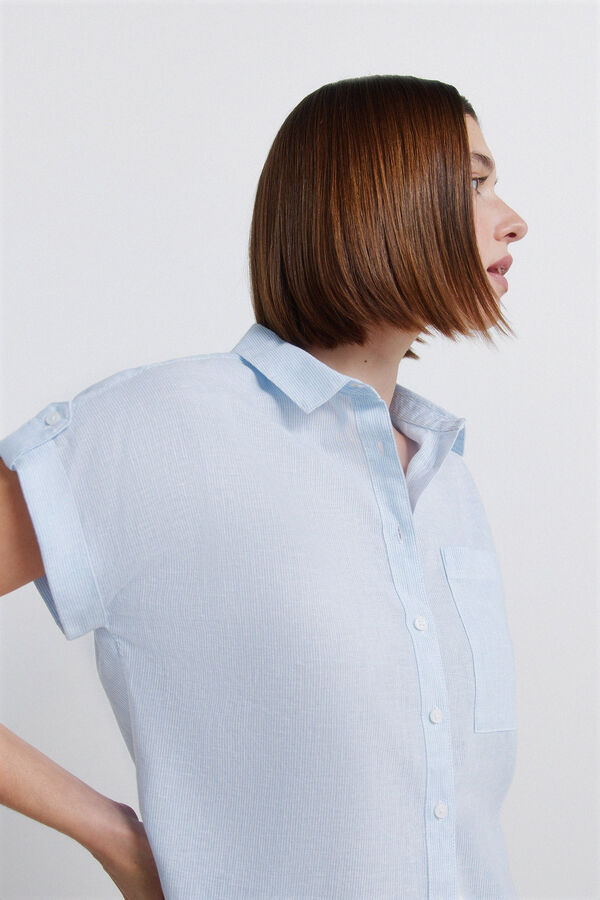 Springfield Camisa de manga curta em linho azul