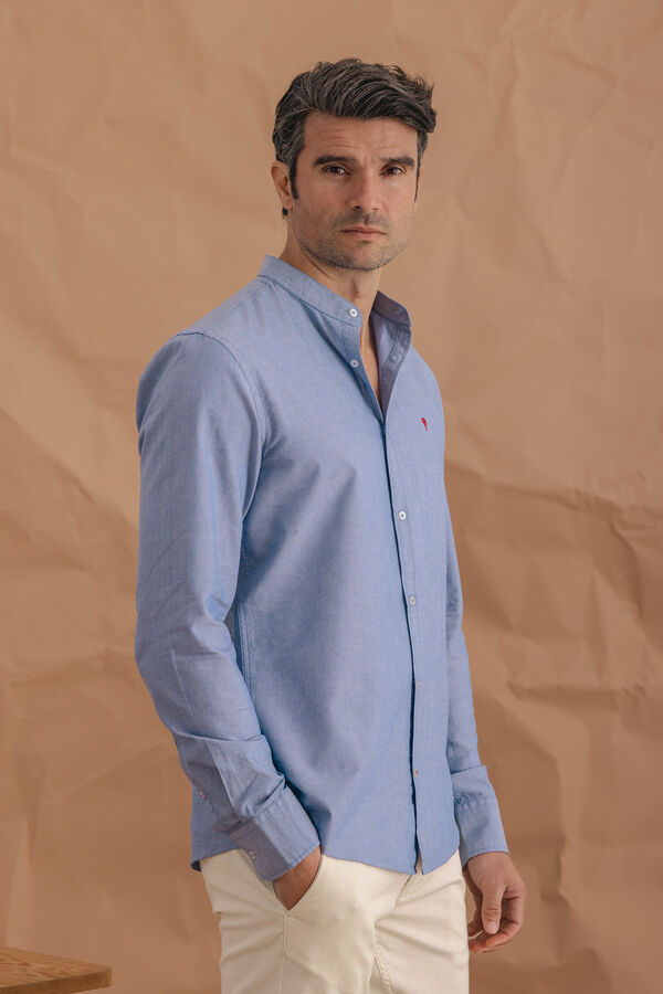 Celopman Oxford Shirt Mao Collar  blue