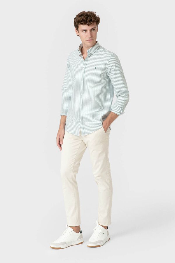 Celopman Camisa Oxford de riscas verde