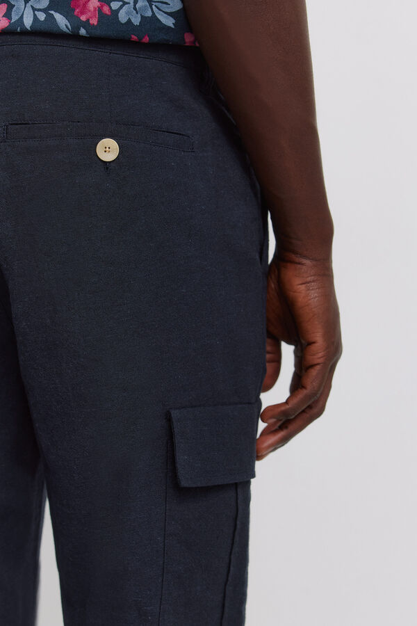 Springfield Cal&ccedil;as cargo em linho comfort slim fit azul