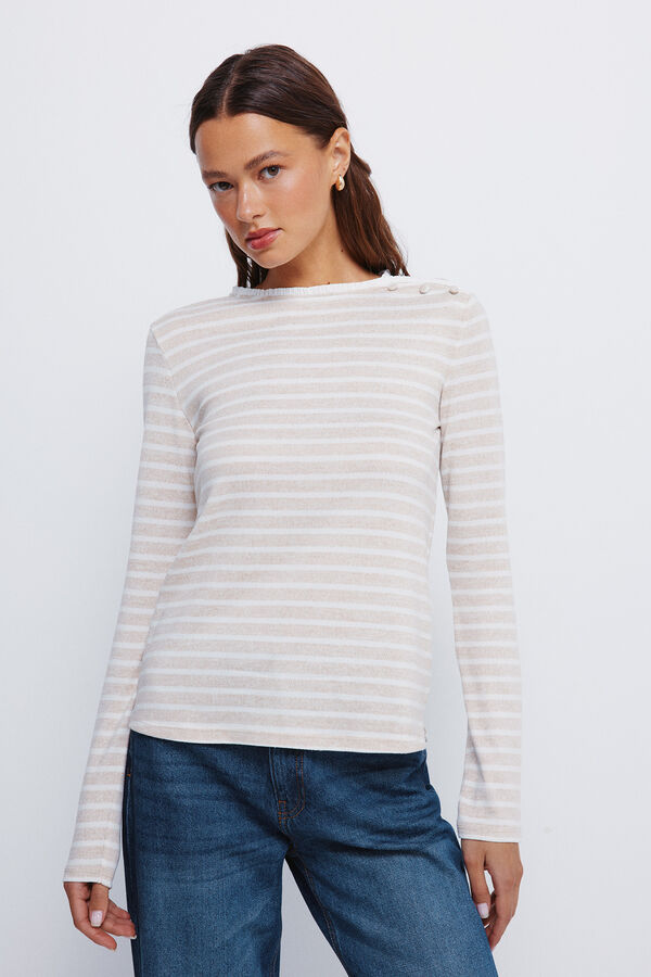 Springfield T-shirt com botões e gola alta  cru