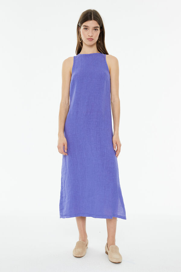 System Action Vestido longo de linho mangas  rosa