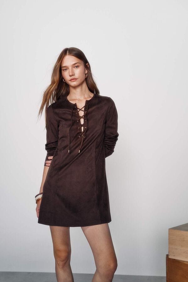 High Spirits Vestido de fita castanho