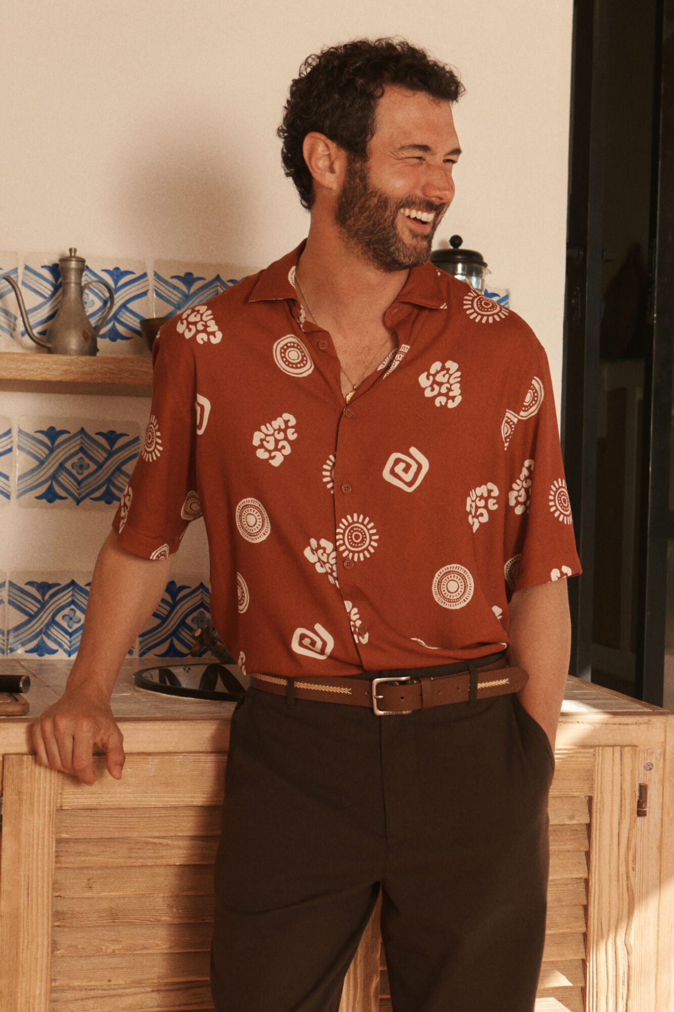 Springfield Camisa de manga curta em viscose estampada